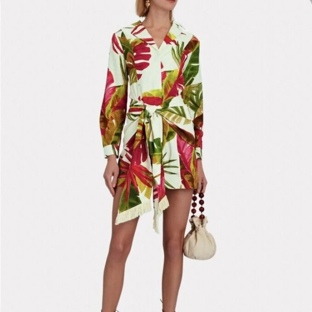 FARM Rio White Mini Dress with Green, Pink and Brown Tropical Leaves - Picture 7 of 13